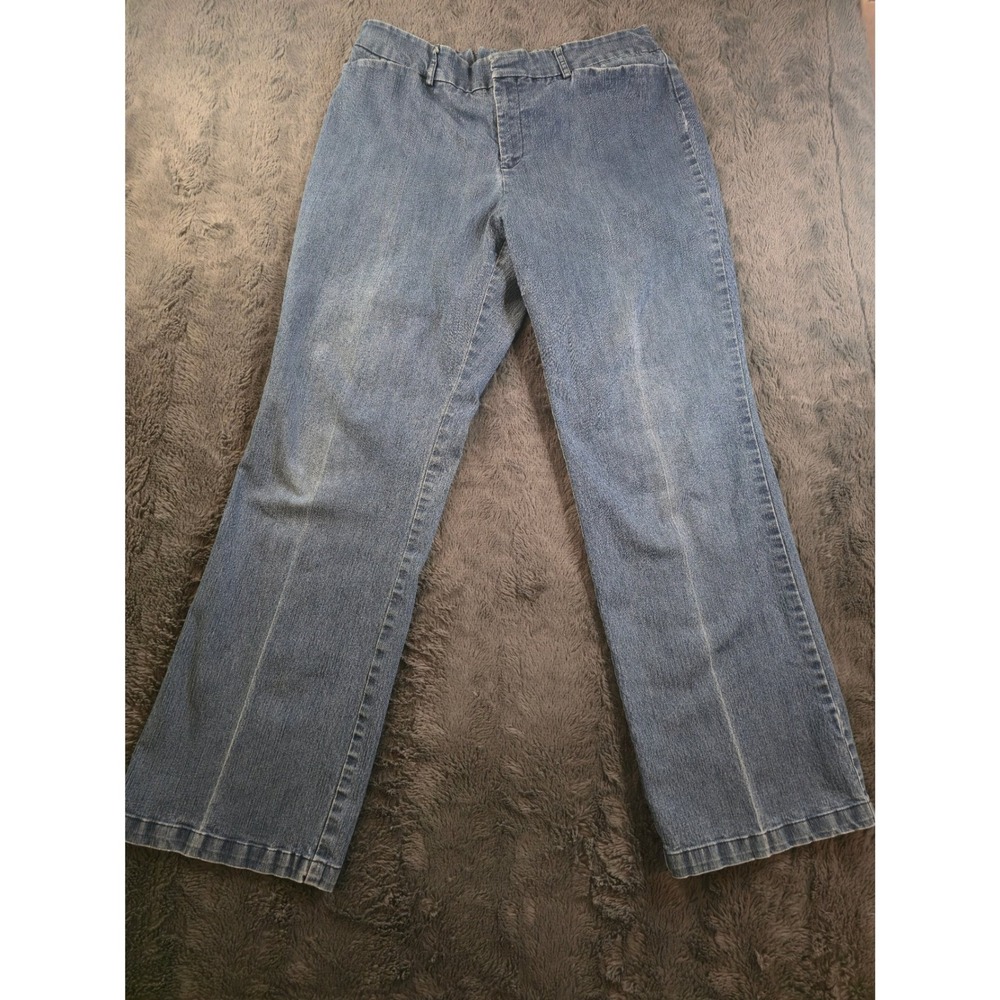 Blue Denim Straight Leg Trousers Elastic Back Waistband Pants 0159